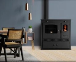 EEK A+ Küchenofen Holzherd Perfect ECO Schwarz, Linke Version - 7 KW Dauerbrandherd -Kaminladen Geschaft Dauerbrandherd Perfect ECO int links