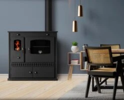 EEK A+ Küchenofen Holzherd Perfect ECO Schwarz, Rechte Version - 7 KW Dauerbrandherd -Kaminladen Geschaft Dauerbrandherd Perfect ECO int rechts