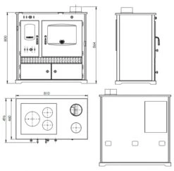 EEK A+ Küchenofen Holzherd Perfect ECO Schwarz, Rechte Version - 7 KW Dauerbrandherd -Kaminladen Geschaft Masse Perfect ECO