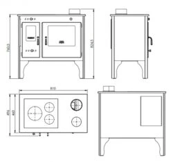 EEK A+ Küchenofen Holzherd Retro ECO Schwarz, Rechte Version - 7 KW Dauerbrandherd -Kaminladen Geschaft Masse Retro ECO