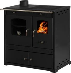 EEK A+ Küchenofen Holzherd Perfect ECO LUX Schwarz, Linke Version - 7,38 KW Dauerbrandherd -Kaminladen Geschaft Perfect EKO LUX 1 schwarz links