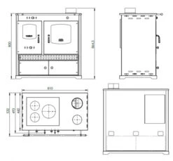 EEK A+ Küchenofen Holzherd Perfect ECO LUX Bordeaux, Linke Version - 7,38 KW Dauerbrandherd -Kaminladen Geschaft Perfect EKO LUX 3 schwarz rechts masse 33508 4 33509 4