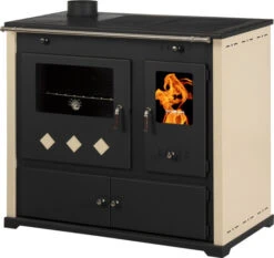 EEK A+ Küchenofen Holzherd Practik LUX Creme, Linke Version - 9,5 KW, Ext. Zuluft - Dauerbrand -Kaminladen Geschaft Practik LUX creme links 1