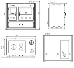 EEK A+ Küchenofen Holzherd Practik LUX Bordeaux, Rechte Version - 9,5 KW, Ext. Zuluft - Dauerbrand 11 EEK A+ Küchenofen Holzherd Practik LUX Bordeaux, Rechte Version - 9,5 KW, Ext. Zuluft - Dauerbrand -Kaminladen Geschaft Practik LUX masse 33515 4