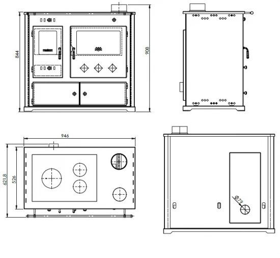 EEK A+ Küchenofen Holzherd Practik LUX Schwarz, Rechte Version - 9,5 KW, Ext. Zuluft - Dauerbrand 7 EEK A+ Küchenofen Holzherd Practik LUX Schwarz, Rechte Version - 9,5 KW, Ext. Zuluft - Dauerbrand – Bild 5