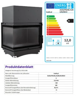 *EEK A Wasserführender Eck-Kamineinsatz Kratki ZUZIA/PW/BL/15/BS/W/DECO Seitenscheibe Links 12kW + BIMSCHV II -Kaminladen Geschaft ZUZIAPWBL15BSWDECO