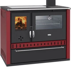 EEK A Premium-Küchenofen Holzherd GT Bordeaux !Cerankochfeld!+!Edelstahlbackfach!-Dauerbrandherd - 15kW